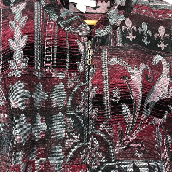 Dressbarn Floral Tapestry Jacket in Burgundy and Black Size 3X - Picture 4 of 12